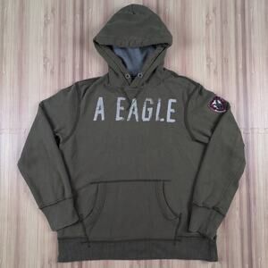 AE American Eagle Olive Army Green Hoodie Sweatshirt Fleece Men's XL Y2K Style